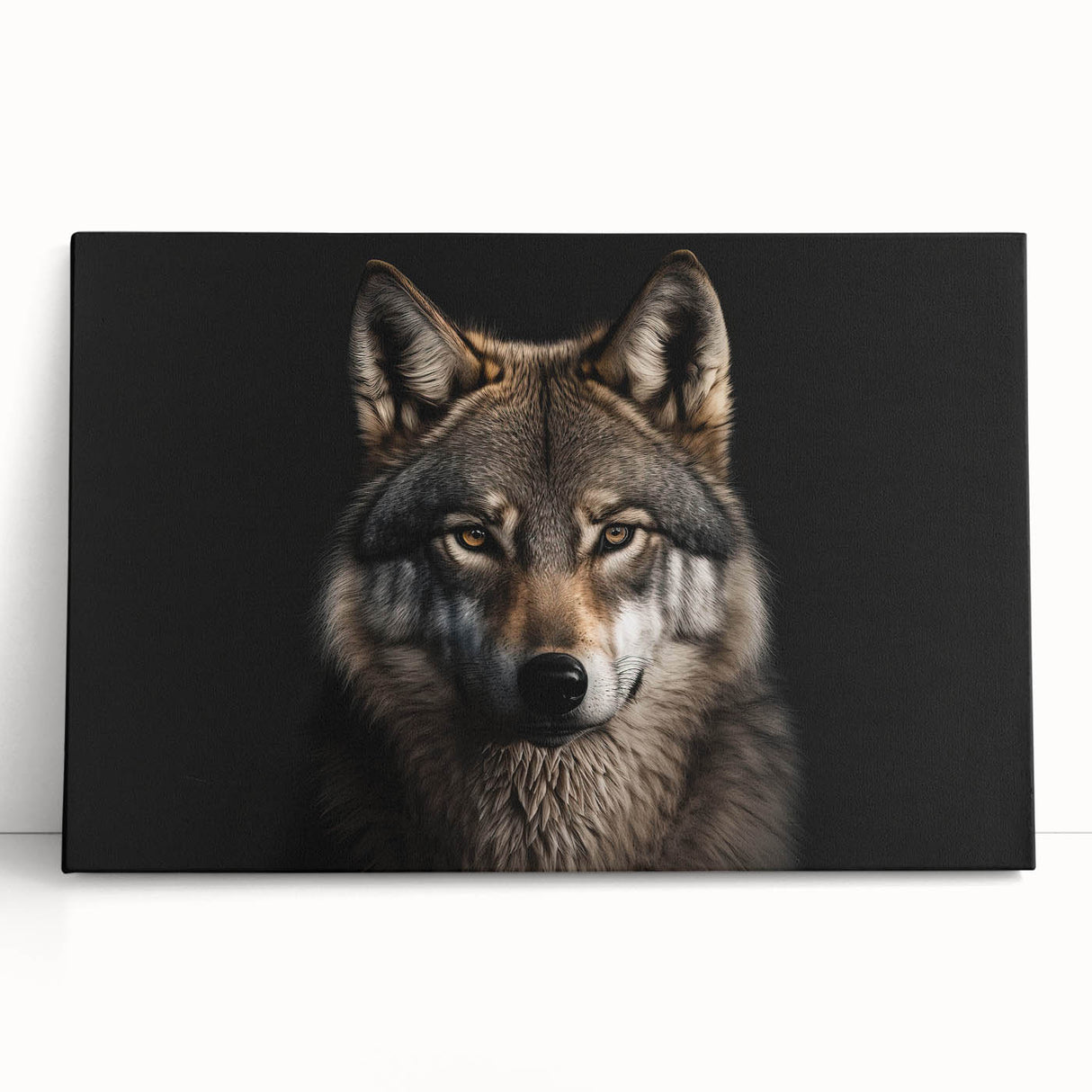 Stretched canvas wall art featuring a striking wolf design against a natural backdrop, ideal for wildlife enthusiasts and modern home decor.