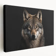 Stretched canvas wall art featuring a striking wolf design in a natural setting, showcasing intricate details and vibrant colors, perfect for wildlife enthusiasts.