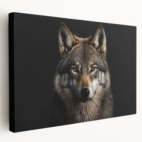 Stretched canvas wall art featuring a striking wolf design in a natural setting, showcasing intricate details and vibrant colors, perfect for wildlife enthusiasts.