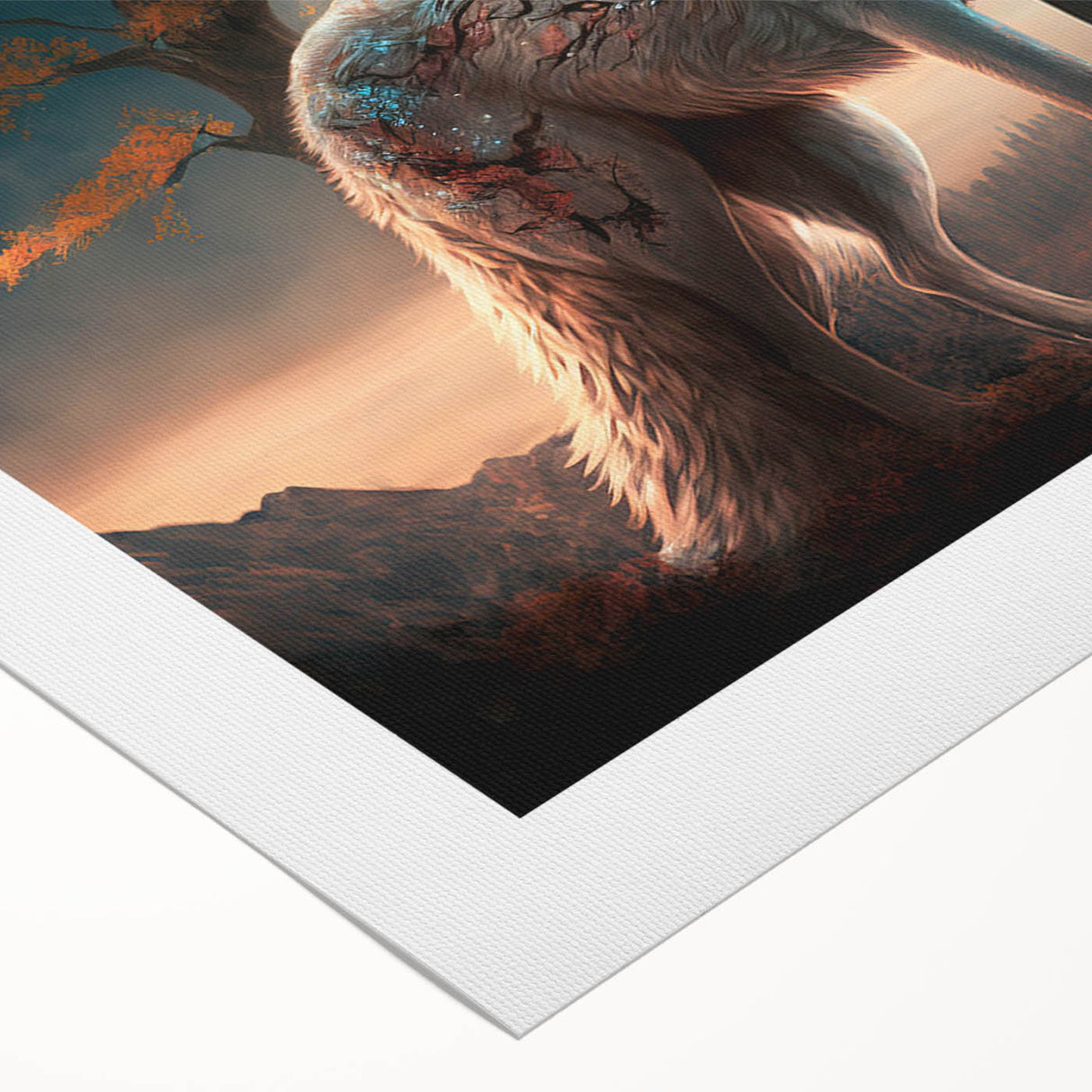 Stunning rolled canvas featuring a striking wolf design, showcasing intricate details and vibrant colors, perfect for wildlife art enthusiasts and home decor.