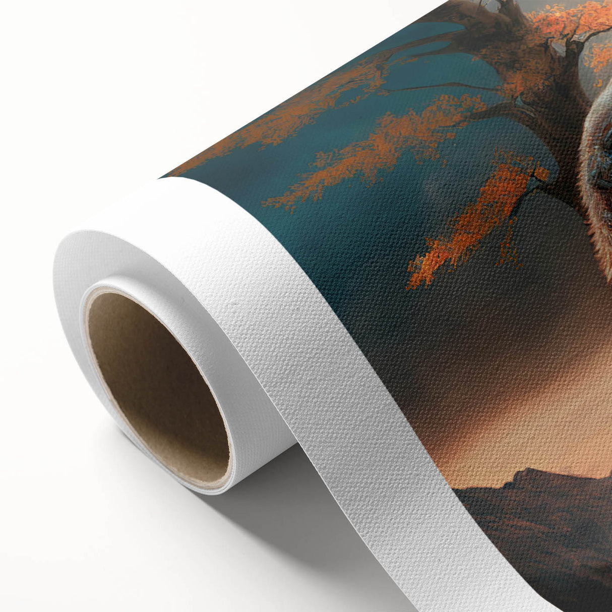 Stunning rolled canvas wall art showcasing an intricately designed wolf in a wild setting, featuring rich colors and detailed textures, ideal for nature lovers.