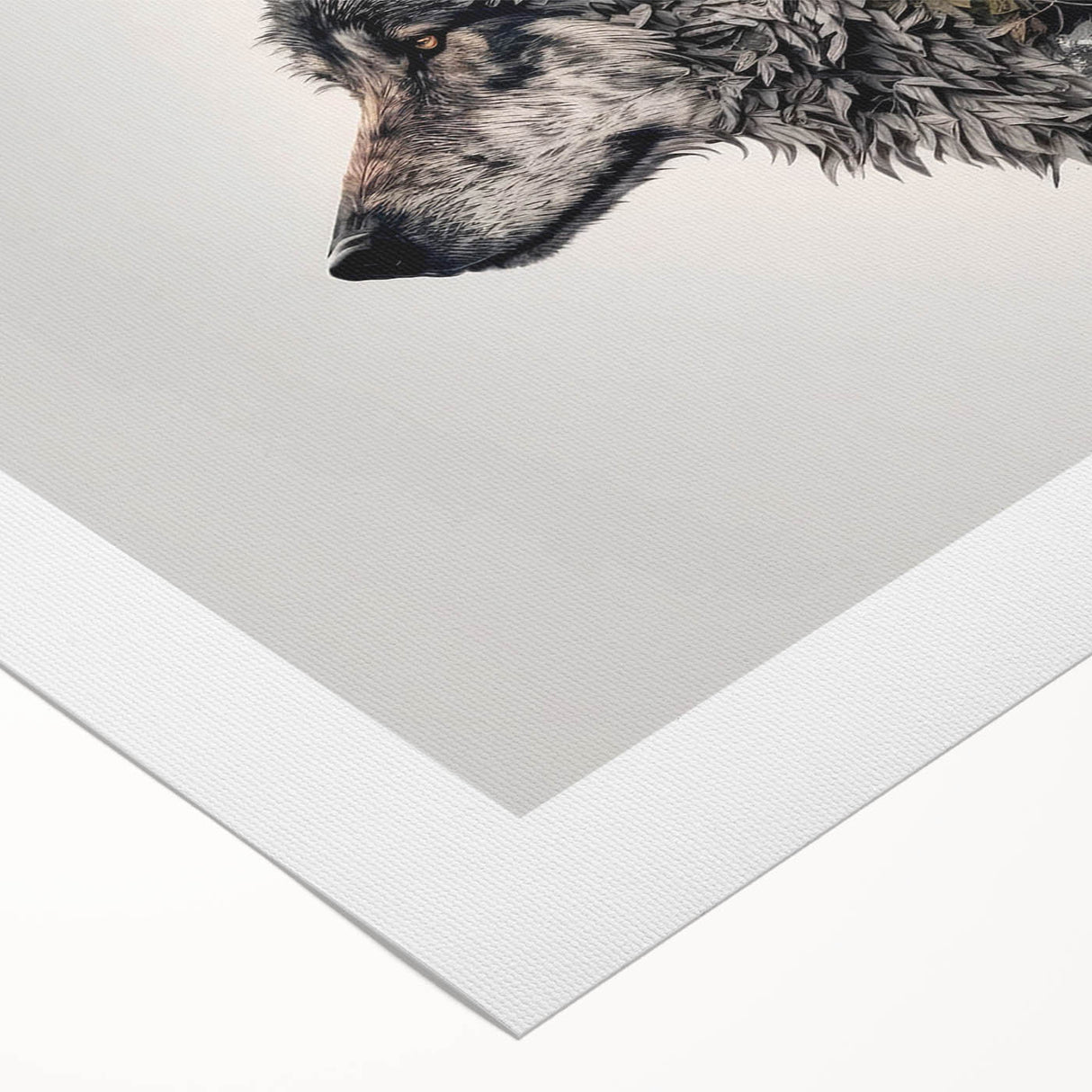 Wolf-themed rolled canvas art showcasing a striking wildlife design, featuring intricate details and vibrant colors, perfect for nature lovers and home decor enthusiasts.