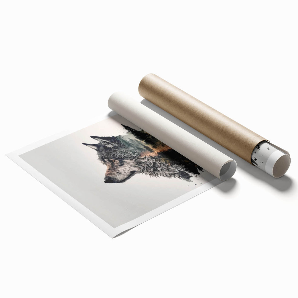 Wolf-themed wall art print showcasing a striking design of a majestic wolf in a natural setting, featuring vibrant colors and intricate details, ideal for wildlife enthusiasts.