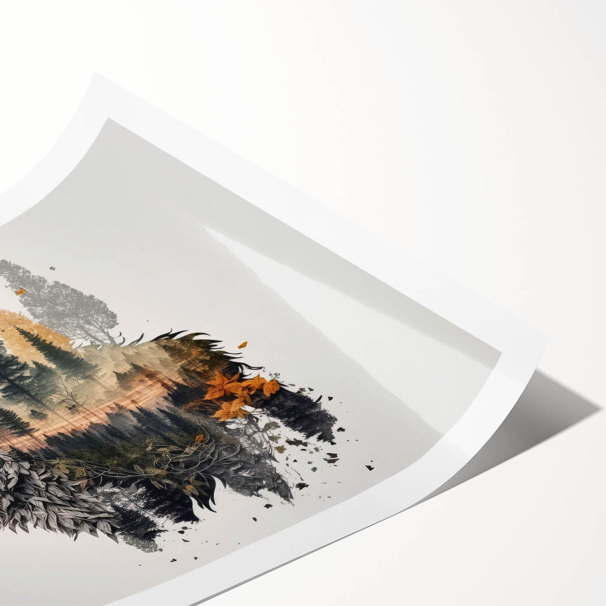 Artistic rolled print showcasing a striking wolf design from the "Animals: A Wild Life" collection, featuring detailed fur textures in earthy tones, ideal for nature-themed decor.