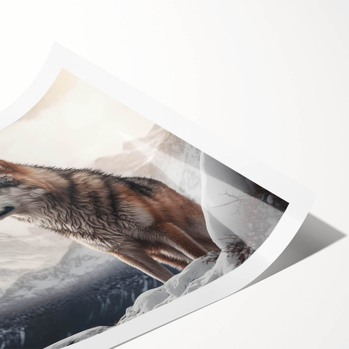 Wolf wall art print showcasing a majestic wolf in a natural setting, highlighting intricate details and vibrant colors, ideal for wildlife enthusiasts and home decor.