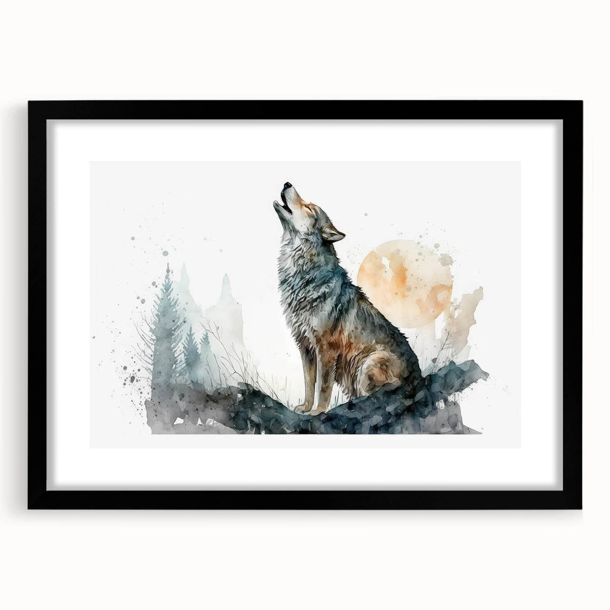 Framed wall art collection featuring a striking wolf design in a black mat, showcasing intricate details and textures that enhance any wildlife-themed decor.