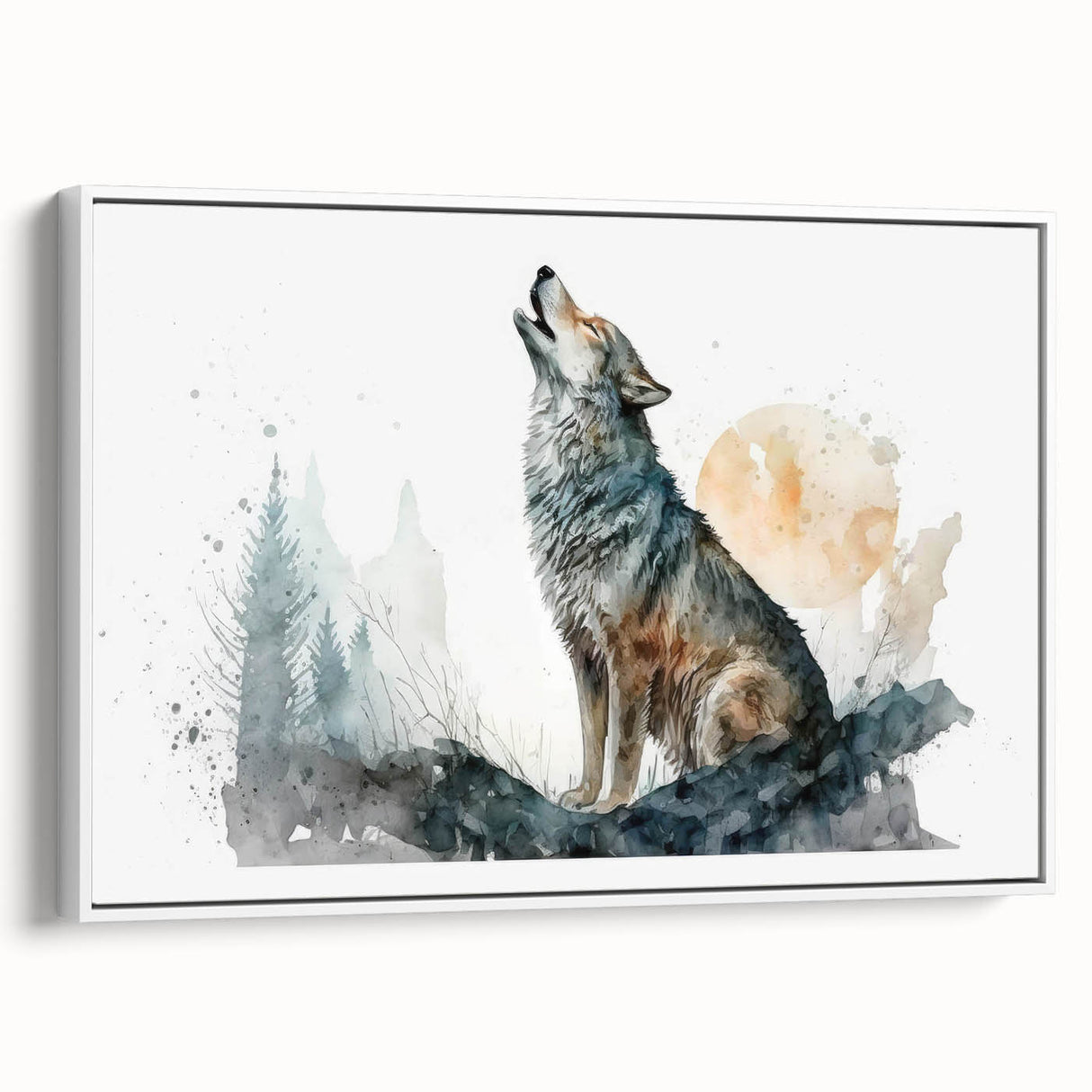 Framed canvas wall art featuring a striking wolf design, showcasing detailed fur textures and vibrant colors, ideal for wildlife enthusiasts and home decor.