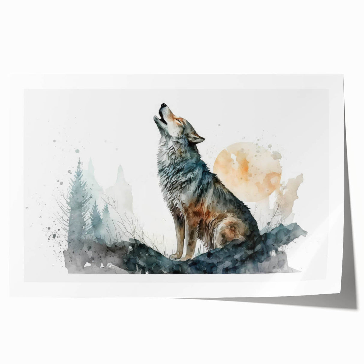 Vibrant wall art print featuring a striking wolf design, showcasing intricate details and bold colors, perfect for wildlife enthusiasts and home decor.