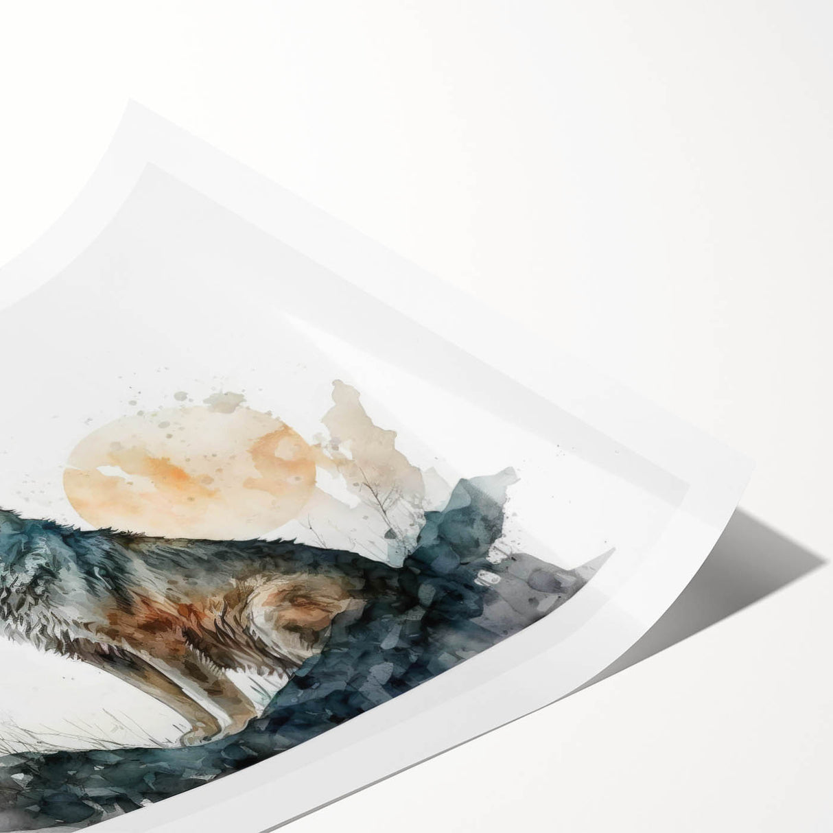 Wolf wall art design showcasing a majestic wolf in a natural setting, printed on high-quality rolled canvas, perfect for wildlife enthusiasts and home decor.