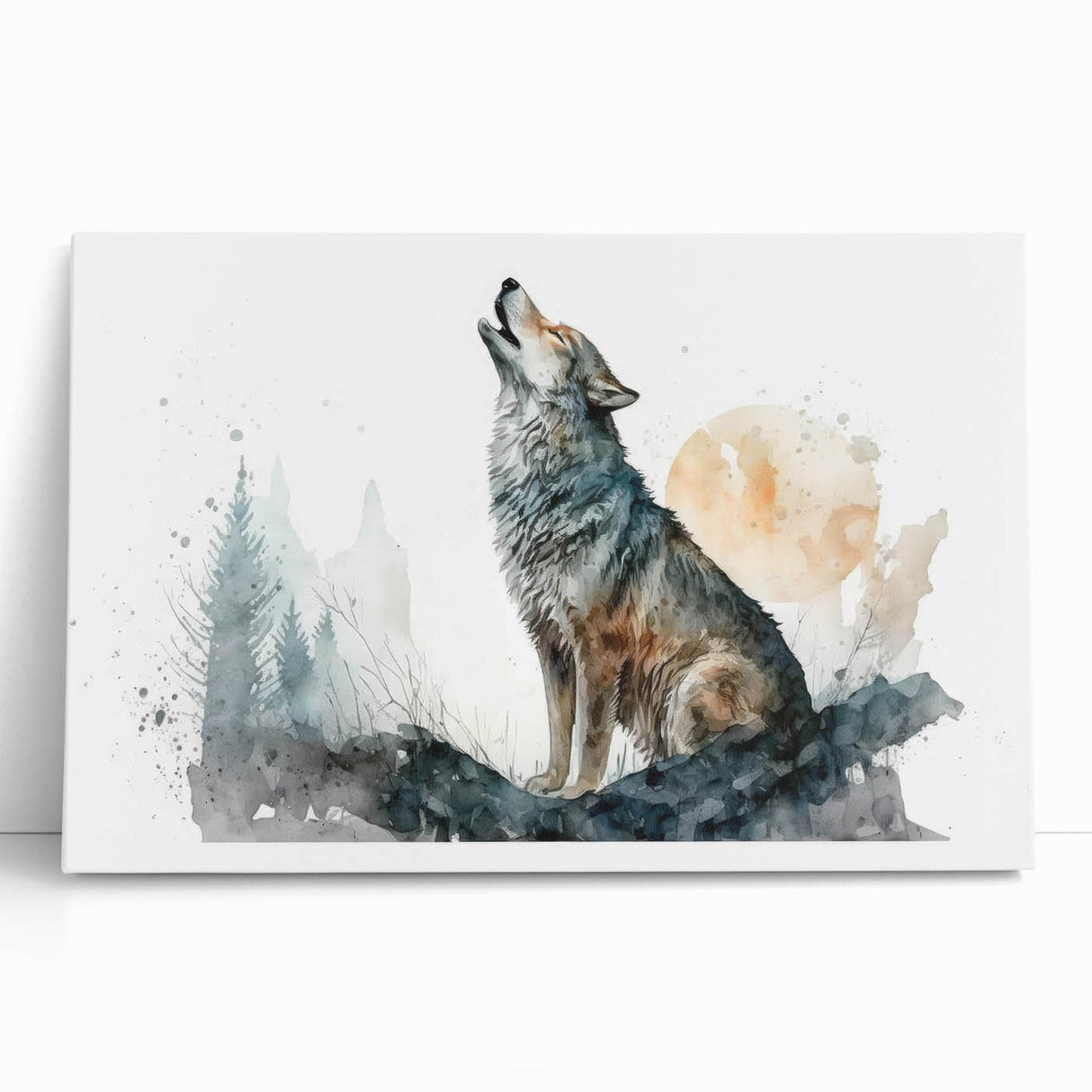 Stretched canvas wall art featuring a striking wolf design, showcasing detailed fur textures and natural colors, ideal for wildlife enthusiasts and home decor.