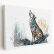 Stretched canvas wall art featuring a striking wolf design in a wild landscape, showcasing natural colors and intricate details, ideal for animal lovers' home decor.