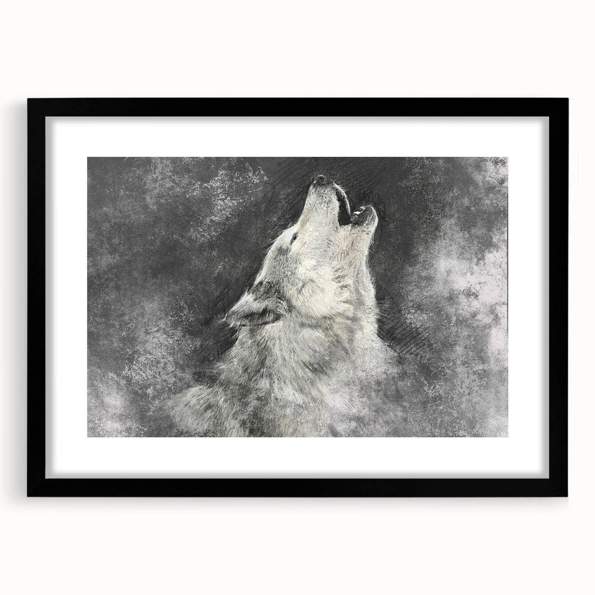 Framed wall art showcasing a striking wolf design in a modern black frame, perfect for wildlife enthusiasts and home decor. The artwork features intricate details and vibrant colors, enhancing any interior space. Ideal for animal lovers looking to add a touch of nature-inspired elegance to their walls.