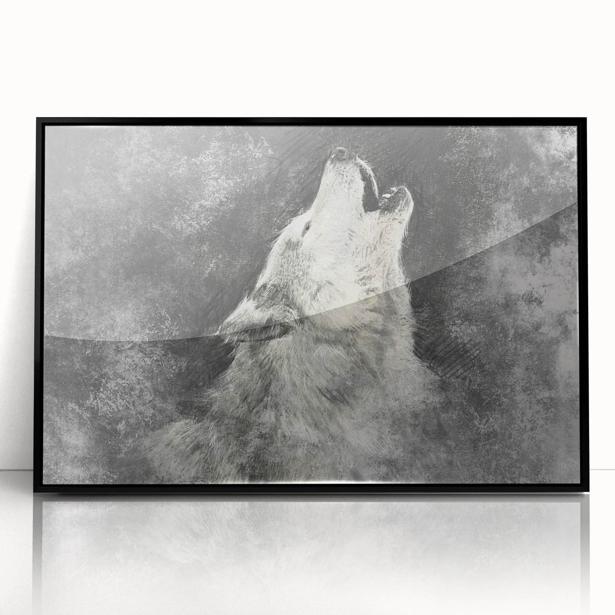 Framed wall art showcasing a striking wolf design in black acrylic, perfect for wildlife enthusiasts. Ideal for adding a bold touch to modern decor.