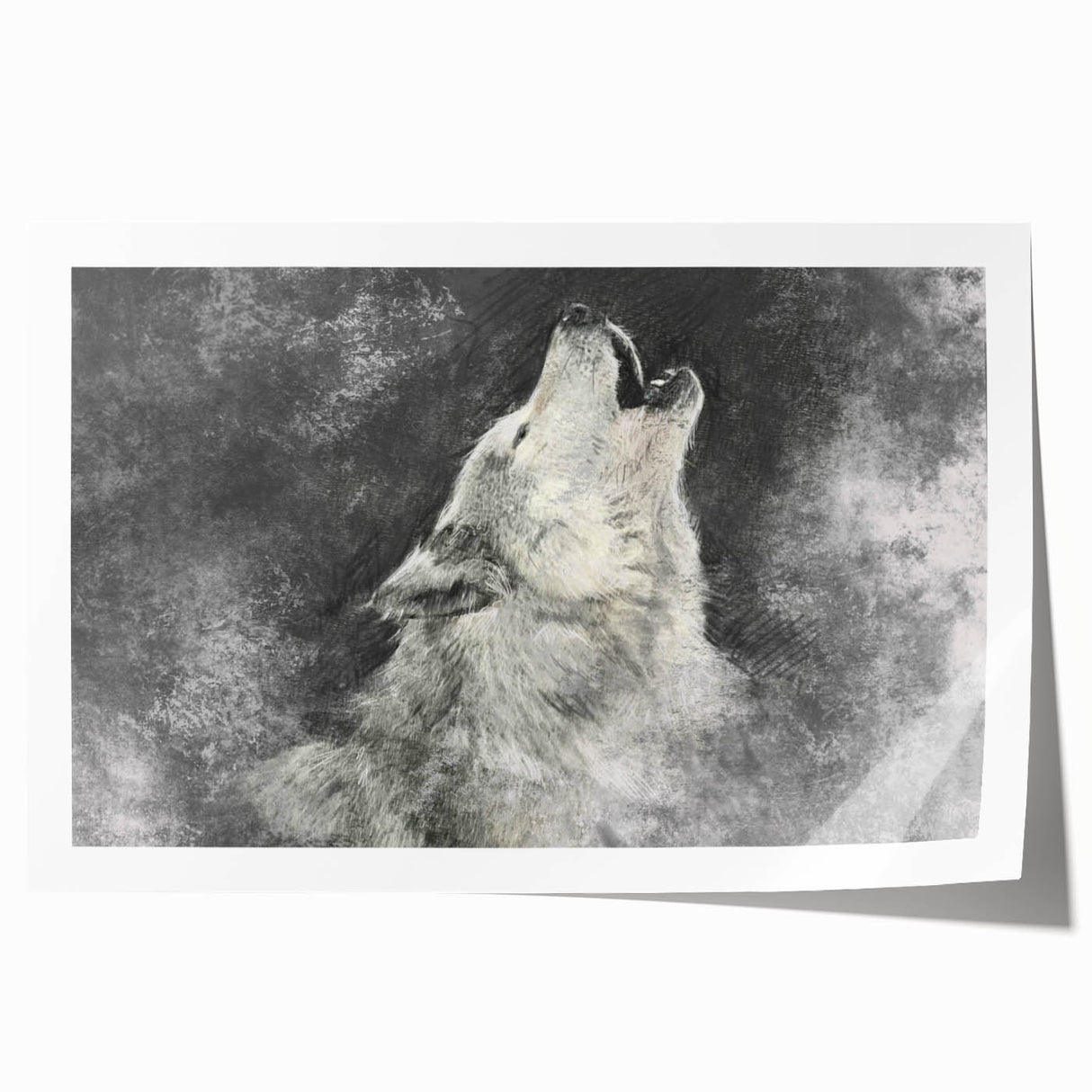 Stunning wall art print showcasing a majestic wolf in a natural wilderness setting, perfect for animal lovers and home decor enthusiasts. Ideal for adding a touch of nature to any space.