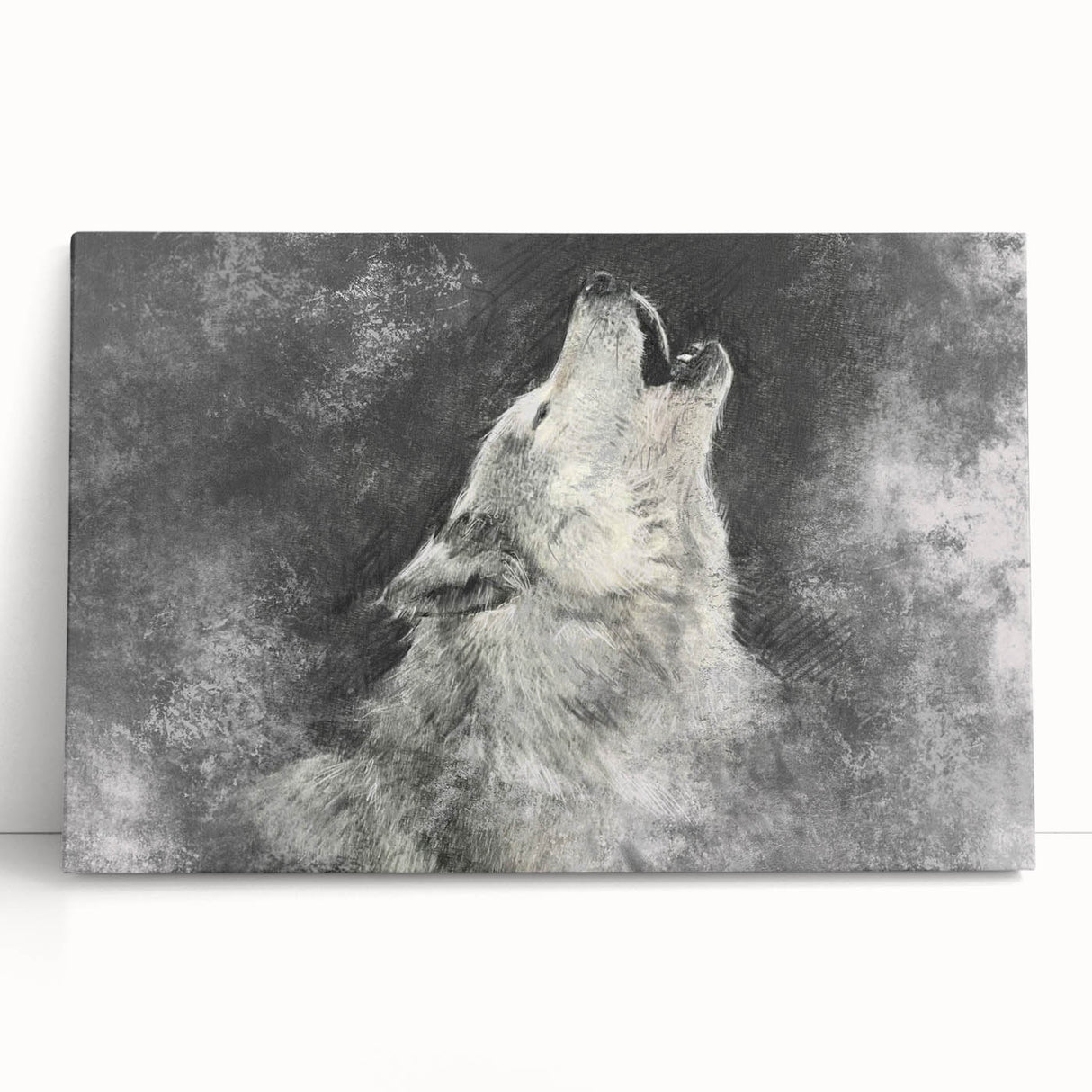Stretched canvas wall art showcasing a striking wolf design, featuring vibrant colors and intricate details, ideal for wildlife enthusiasts and home decor.