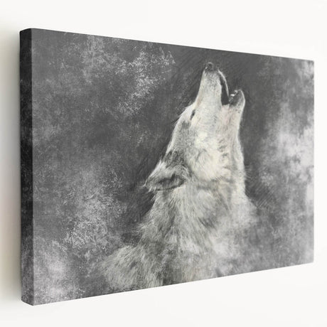 Stretched canvas wall art depicting a striking wolf design in a wild, natural setting, showcasing intricate details and vivid colors perfect for animal lovers.