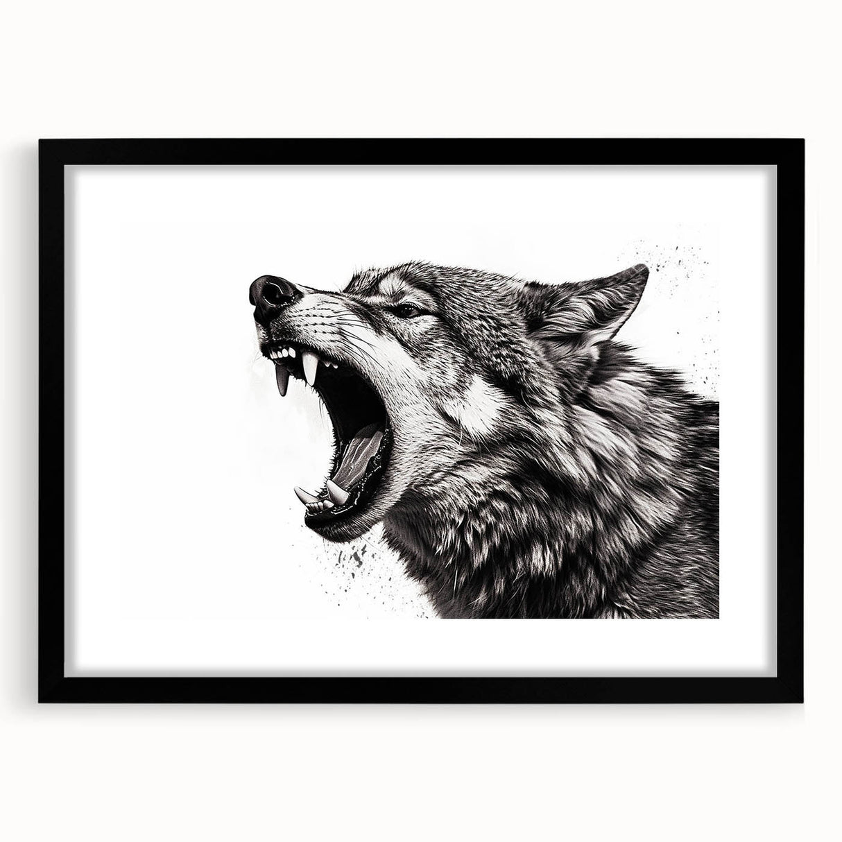 Framed wall art featuring a striking black and white wolf design, showcasing intricate detailing and a modern aesthetic, perfect for animal lovers and home decor enthusiasts.