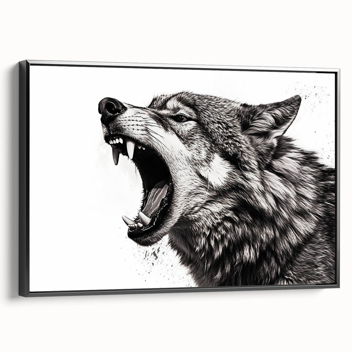 Framed wall art showcasing a striking wolf design, featuring intricate details and a sleek black frame, perfect for wildlife enthusiasts and modern decor.