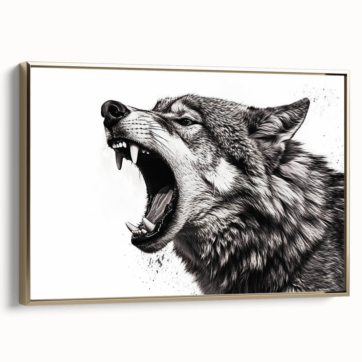 Framed wall art featuring a striking gold-accented wolf design in a natural setting, ideal for wildlife enthusiasts and modern decor. This canvas piece adds elegance and depth to any living space.