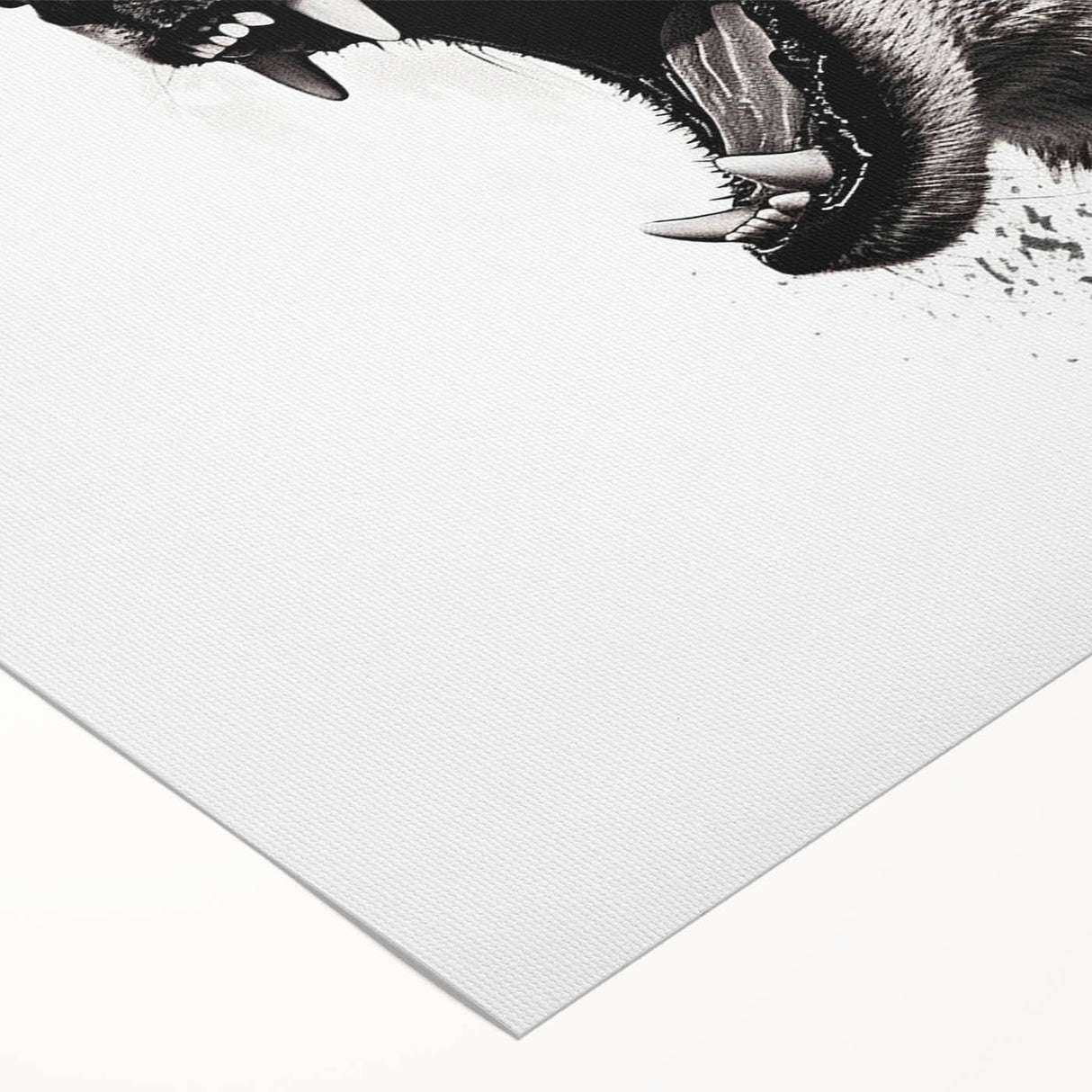 Wolf-themed rolled canvas wall art design showcasing a striking wildlife scene, featuring lush colors and intricate details, perfect for nature enthusiasts.