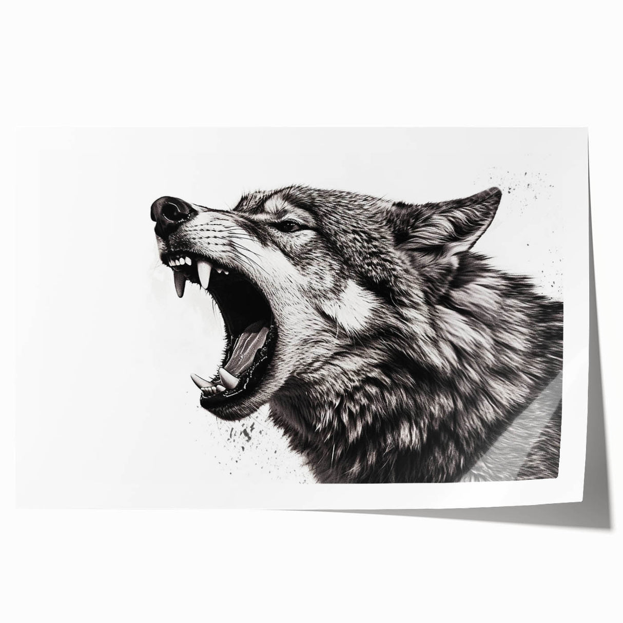 Artistic wall print showcasing a stunning wolf design in a natural setting, highlighting the animal’s fierce gaze and intricate details, perfect for wildlife enthusiasts.