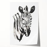 Zebra design wall art print showcasing a vibrant black and white illustration, rolled and ready for framing, ideal for animal lovers and home decor enthusiasts.