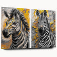 Acrylic glass wall art featuring a vibrant zebra design from the "Animals: A Wild Life" collection, displayed in a modern side view with decorative pins, ideal for animal lovers and home decor enthusiasts.