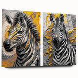 Acrylic wall art showcasing a striking zebra design in vibrant black and white colors. The artwork is displayed in a side view, emphasizing its modern aesthetic and unique wildlife theme, perfect for enhancing contemporary decor.