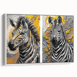 Framed wall art featuring a striking zebra design in a minimalist style, showcasing bold black and white stripes against a white background, perfect for modern decor.