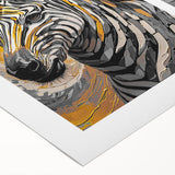 Zebra design wall art on rolled canvas showcasing bold black and white stripes, perfect for wildlife enthusiasts and modern decor. Packaged securely in a cardboard tube.