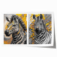 Zebra-themed wall art print showcasing a striking black and white design, perfect for animal lovers and modern decor enthusiasts. Ideal for home or office styling.