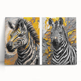 Stretched canvas wall art showcasing a striking zebra design, perfect for wildlife enthusiasts, featuring bold black and white stripes and a contemporary aesthetic. Ideal for home decor or art collections.