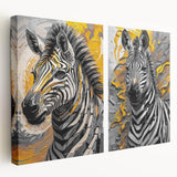 Zebra-themed wall art featuring a vibrant, stretched canvas design showcasing bold black and white stripes, ideal for home decor or wildlife enthusiasts.