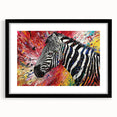 Black-framed wall art featuring a striking zebra design, part of the "Animals A Wild Life" collection, showcasing intricate details and a modern aesthetic. This piece adds a bold, artistic touch to any room decor, perfect for animal lovers and contemporary spaces.