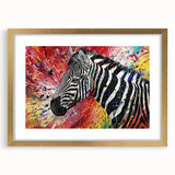 Stylish wall art featuring a zebra design in a gold frame with a white mat, perfect for adding a touch of wildlife elegance to any home decor.