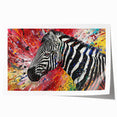 Vibrant zebra-themed wall art print showcasing intricate black and white stripes, rolled for easy framing, ideal for adding a wild touch to home decor.