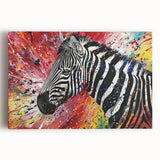 Stretched canvas wall art showcasing a striking zebra design in vibrant black and white, perfect for adding a bold, wildlife-inspired touch to any decor.