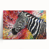 Stylish stretched canvas wall art showcasing a vibrant zebra design, perfect for adding a touch of wildlife elegance to modern interior decor. Ideal for animal lovers and nature enthusiasts.