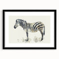 Framed wall art featuring a striking zebra design in black and white, showcasing intricate details and textures, ideal for animal-themed decor.