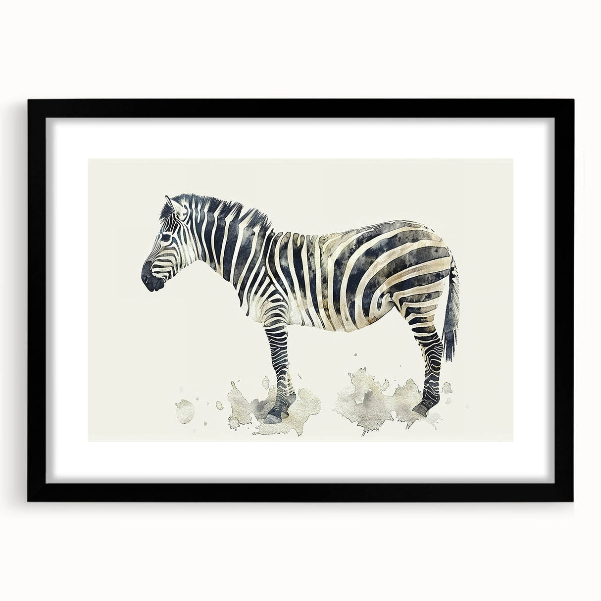 Framed wall art featuring a striking zebra design in black and white, showcasing intricate details and textures, ideal for animal-themed decor.