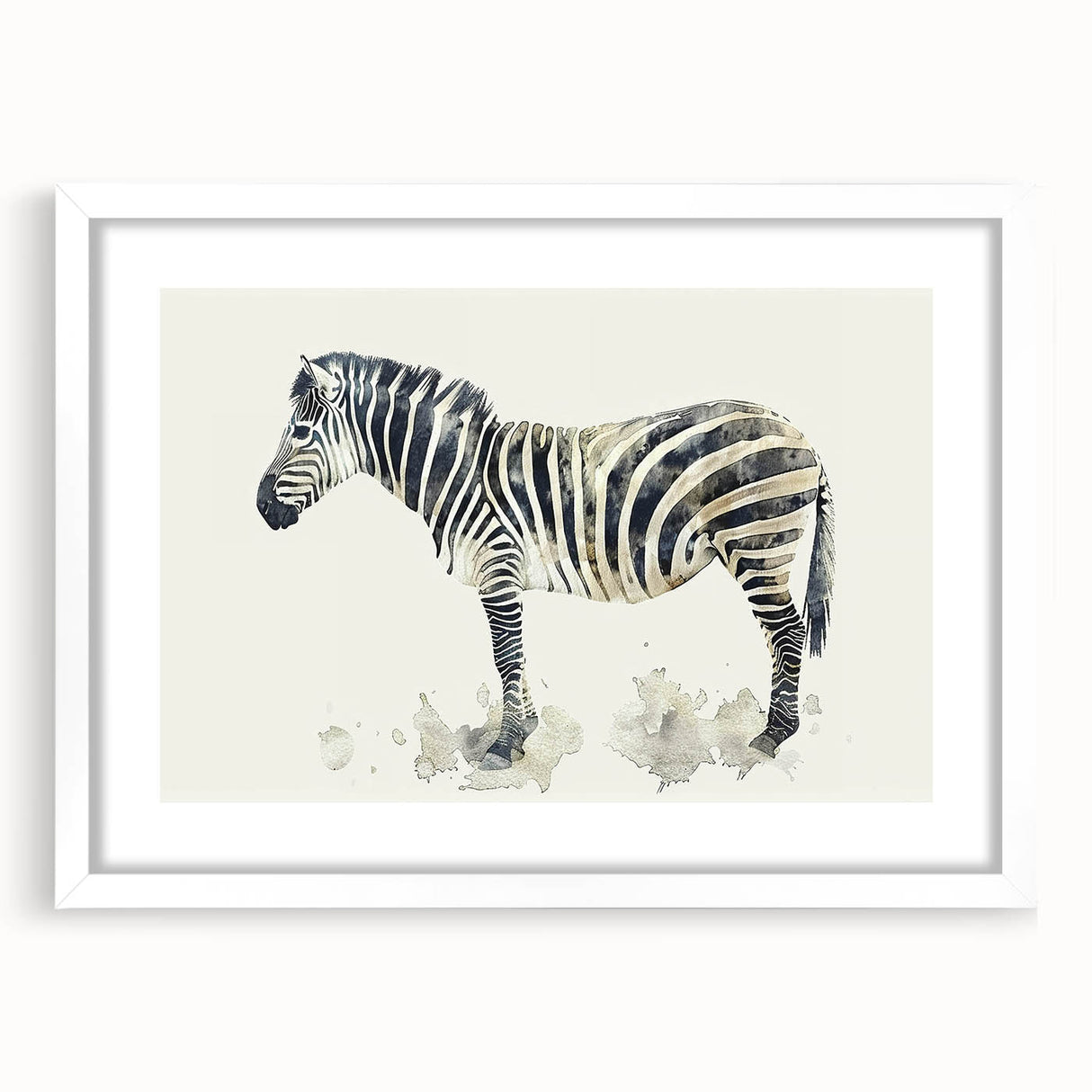 Zebra-themed wall art collection framed in white matting, showcasing a striking black and white design perfect for animal lovers and home decor enthusiasts.