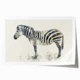 Zebra-themed wall art print showcasing a striking black and white design on high-quality canvas, ideal for nature lovers and home decor enthusiasts. Perfect for adding a touch of wildlife elegance to any space, this artwork is rolled and ready for framing.