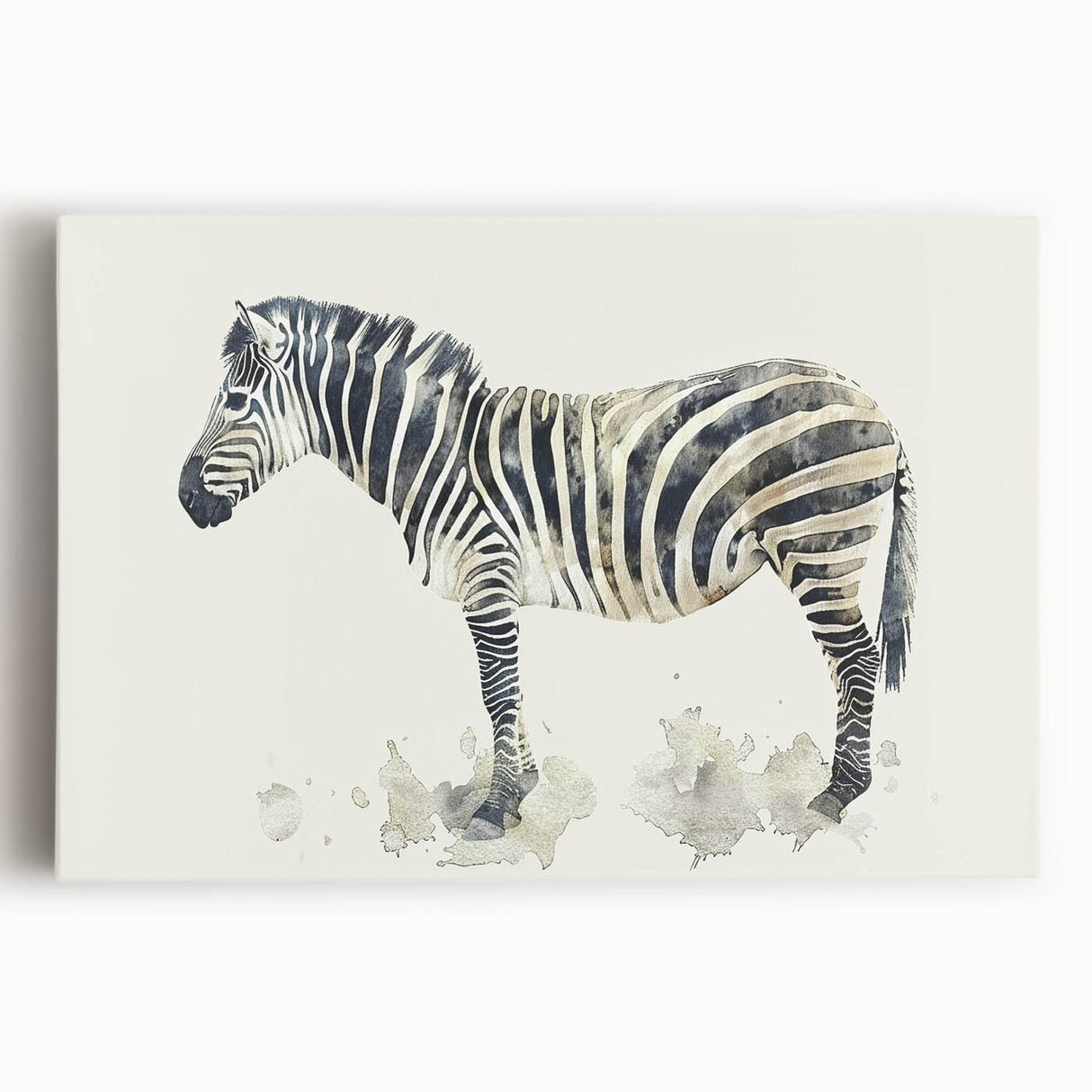 Stretched canvas wall art showcasing a striking close-up of a zebra design, featuring bold black and white stripes, perfect for animal lovers and modern decor. Ideal for enhancing home or office interiors with a touch of wildlife elegance.