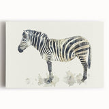 Stretched canvas wall art showcasing a striking close-up of a zebra design, featuring bold black and white stripes, perfect for animal lovers and modern decor. Ideal for enhancing home or office interiors with a touch of wildlife elegance.