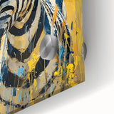 Close-up of a striking zebra wall art design featuring vibrant black and white stripes on acrylic glass, perfect for adding a bold statement to modern decor.
