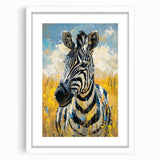 Framed wall art featuring a striking zebra design in black and white, showcasing intricate patterns and textures, perfect for animal-themed decor in modern interiors.