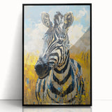 Framed wall art featuring a striking zebra design in black and white, showcasing intricate details and vibrant contrast, perfect for animal lovers and modern decor.