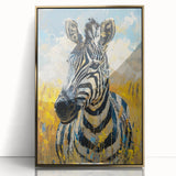Framed wall art featuring a striking zebra design in gold accents, showcasing a contemporary aesthetic ideal for modern decor. Perfect for animal lovers and art enthusiasts.