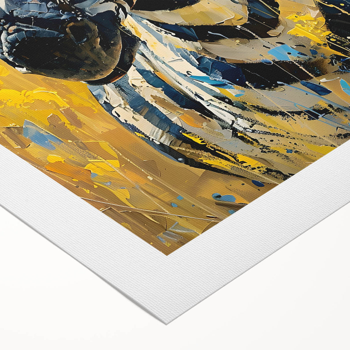 Zebra-themed wall art on rolled canvas showcasing intricate designs and vibrant colors, ideal for wildlife decor enthusiasts. Perfect for elevating home aesthetics.