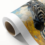 Zebra-themed rolled canvas wall art showcasing a vibrant black and white design, perfect for adding a touch of wildlife decor to any space.